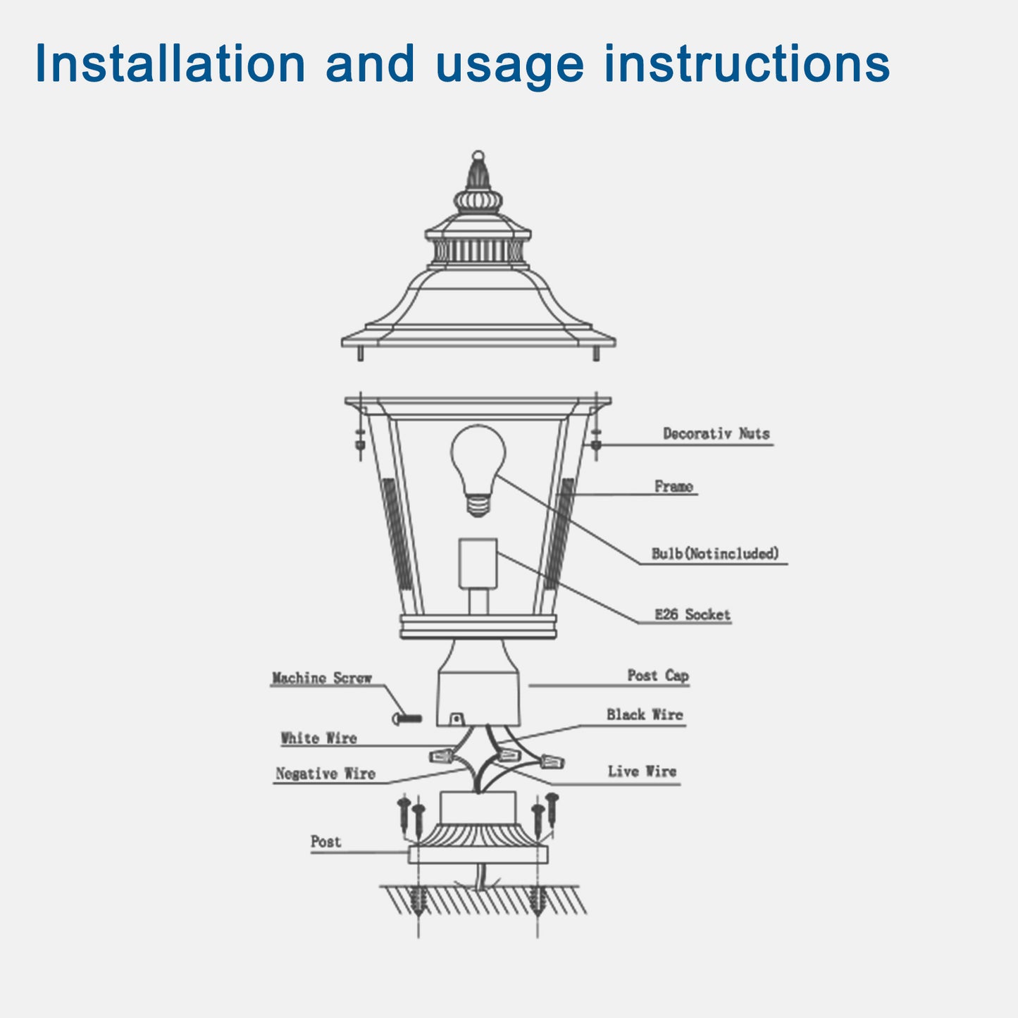 21 H 2-Pack Outdoor Post Lantern Light  Vintage Black Metal & Clear Glass Pillar Lamp For Garden, Gate, Driveway, And Pathway Lighting With Elegant Design Bulb Not Included