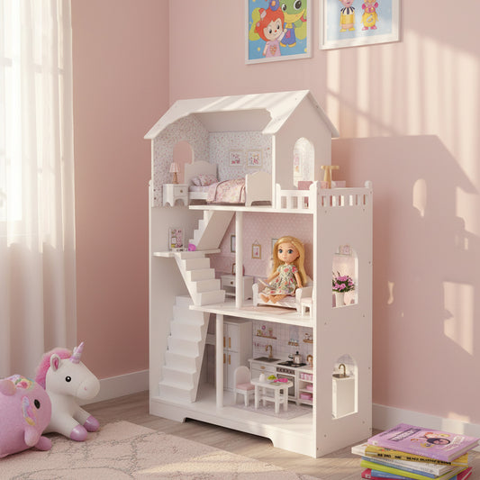 Wooden Dollhouse Bookshelf 3 Tier Kids Dollhouse Bookcase For Children Above 3 Years Old Role Playing