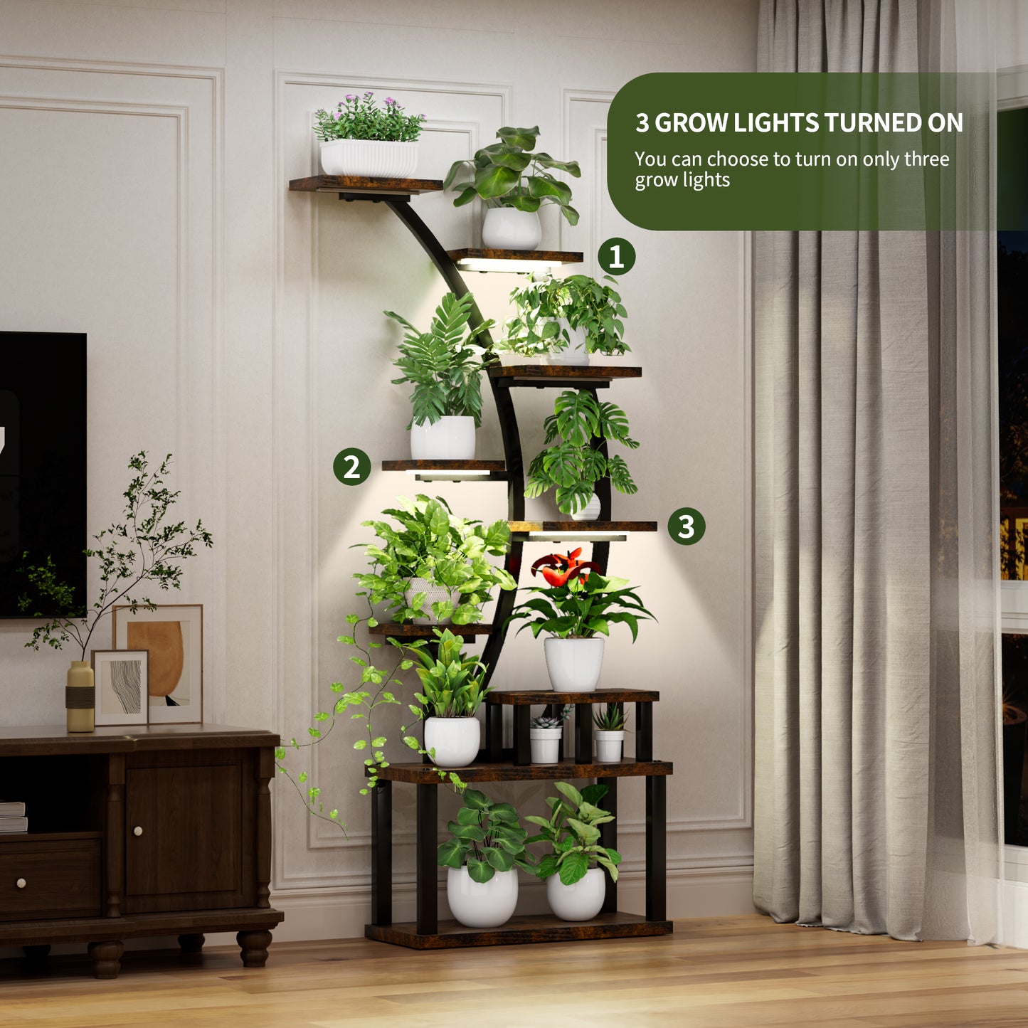 Plant Stand Indoor 9-Tiered , 63.6  Tall Plant Stand With 5 Grow Lights, Adjustable Lighting Modes  5 3 2 Lights , 10-Level Dimming & 3 Timer Settings, Energy-Efficient, Perfect For Plant Growth