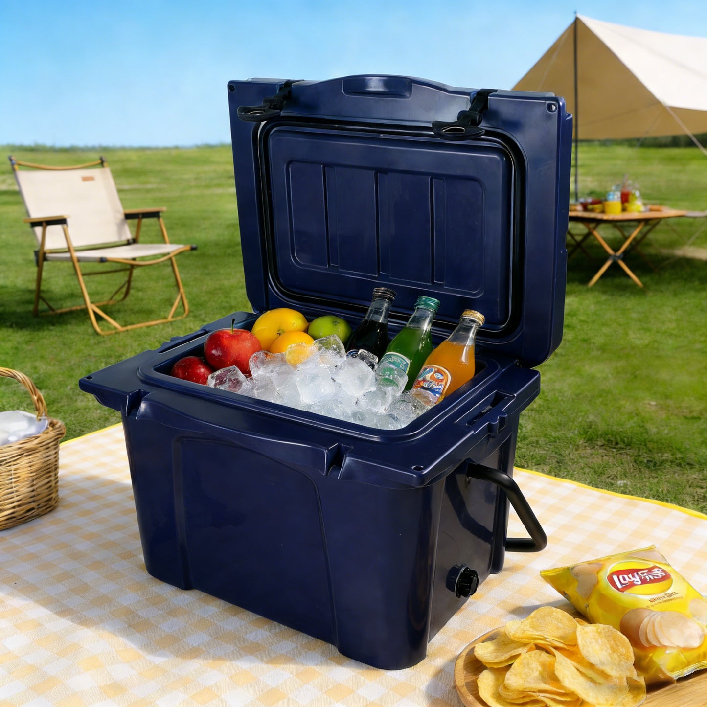 25QT Portable Cooler, Insulated Hard Cooler With Bottle Opener, Cup Holder, Forming Ruler, Travel, Beach, Camping, Fishing