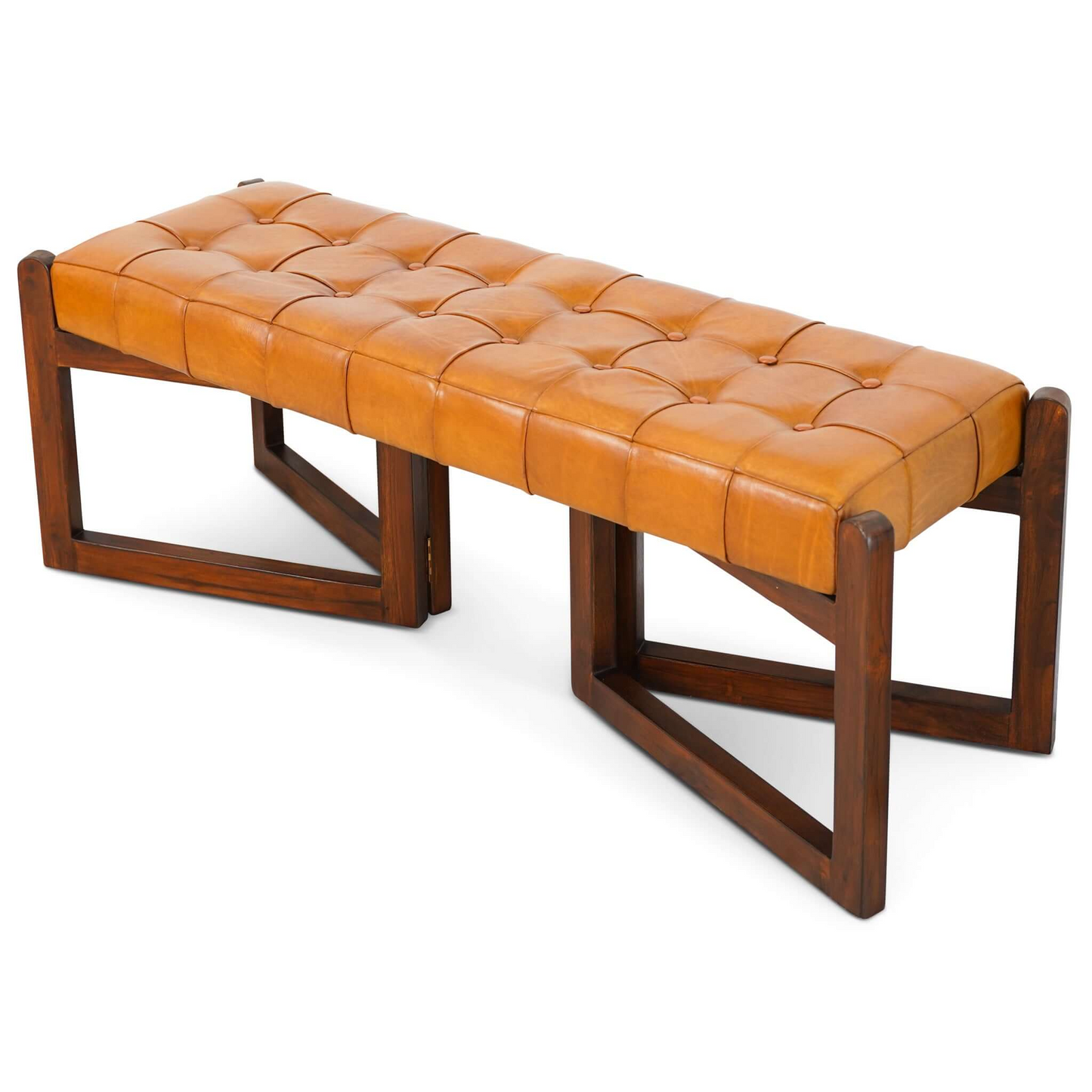 Mid-Century Riley Tan Bedroom Leather Bench With Solid Wood Frame And Tapered Legs 18.9  H X 52.4  W X 17.3  D For Entryway Dining Room Living Room Bedroom End Of Bed