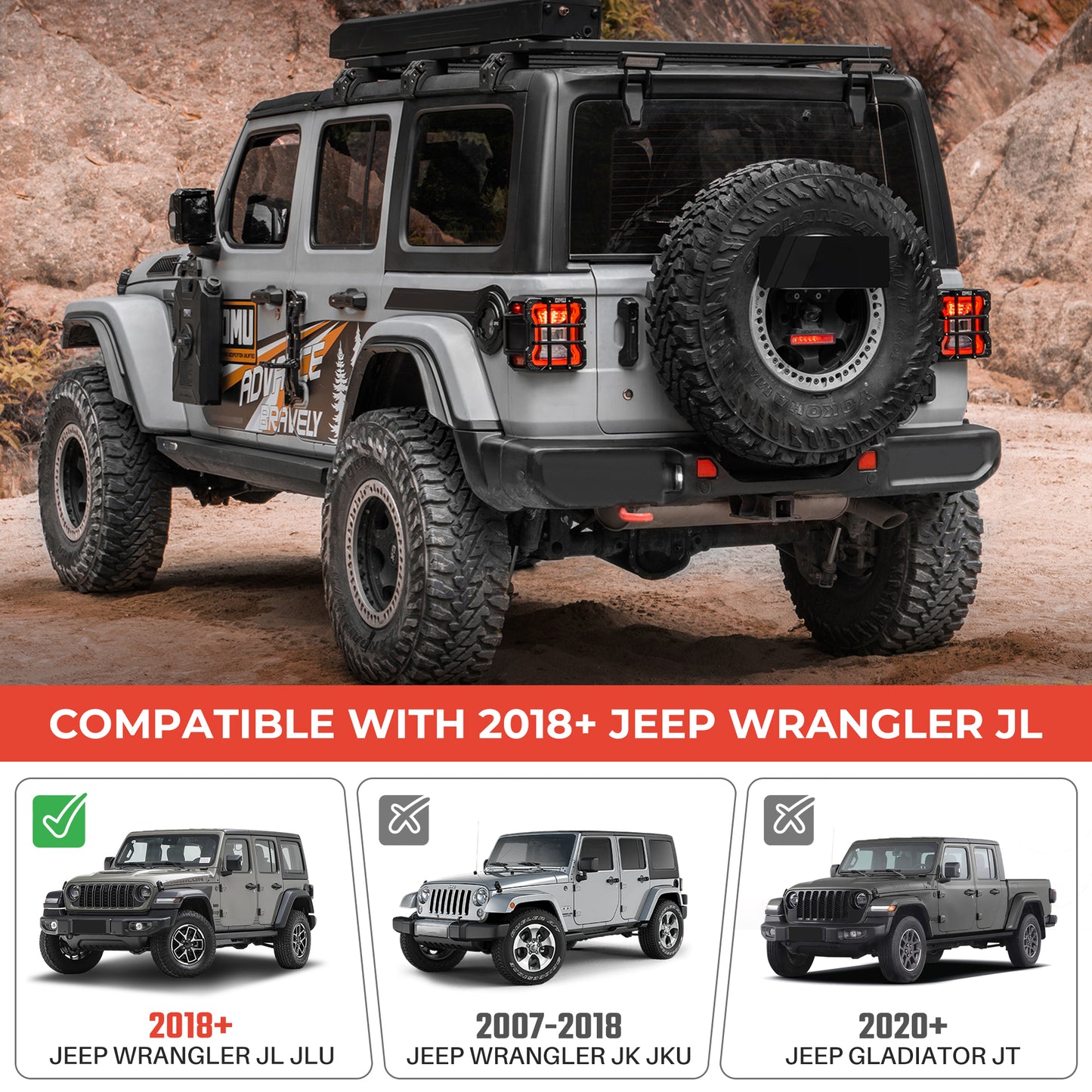OMU Genesis Series Aluminum Tail Light Cover Compatible With 2018   Wrangler JL, Protector Cover Tail Light Lamps Protected Trim Guards  Suitable For LED Lamp Version Only