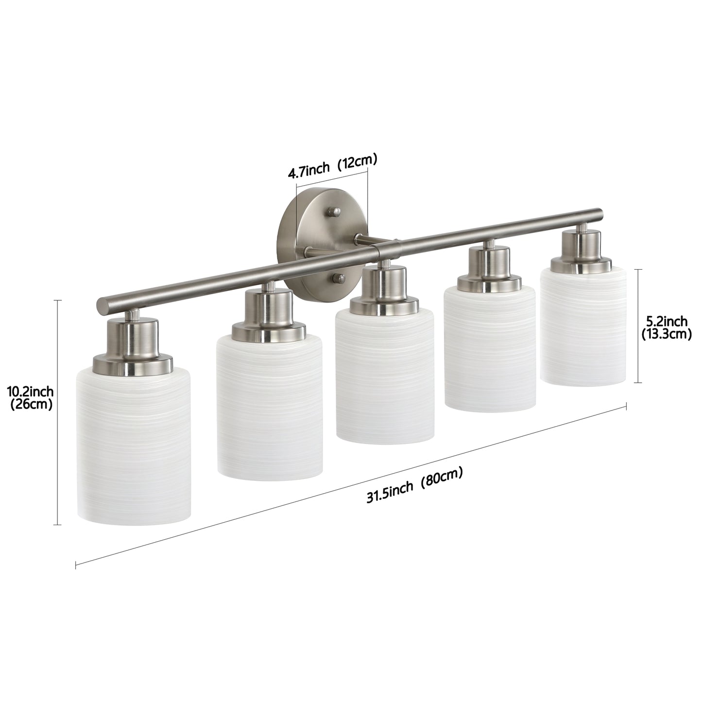 31 Modern 5-Light Vanity Wall Sconce, Brushed Nickel Finish With Frosted Glass Shades For Bathroom Or Hallway Lighting  No Bulbs