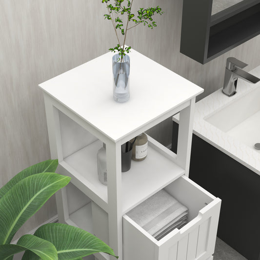 Bathroom Floor Cabinet With 2 Drawers And 1 Storage Shelf,Freestanding Wood Storage Organizer Cabinet-White