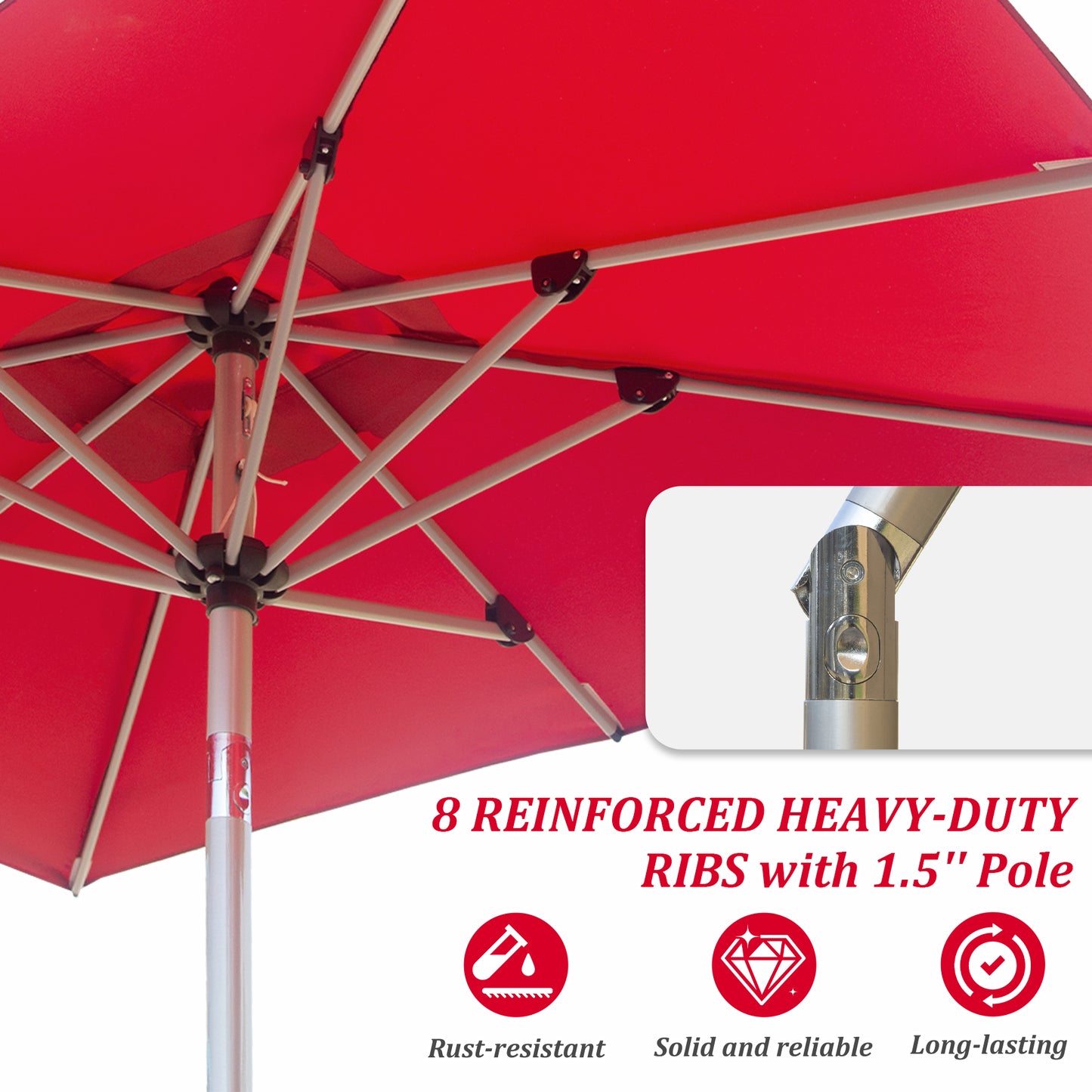 Rectangle Patio Umbrella With Crank Lift And Tilt Function, Brick Red   Base Not Included