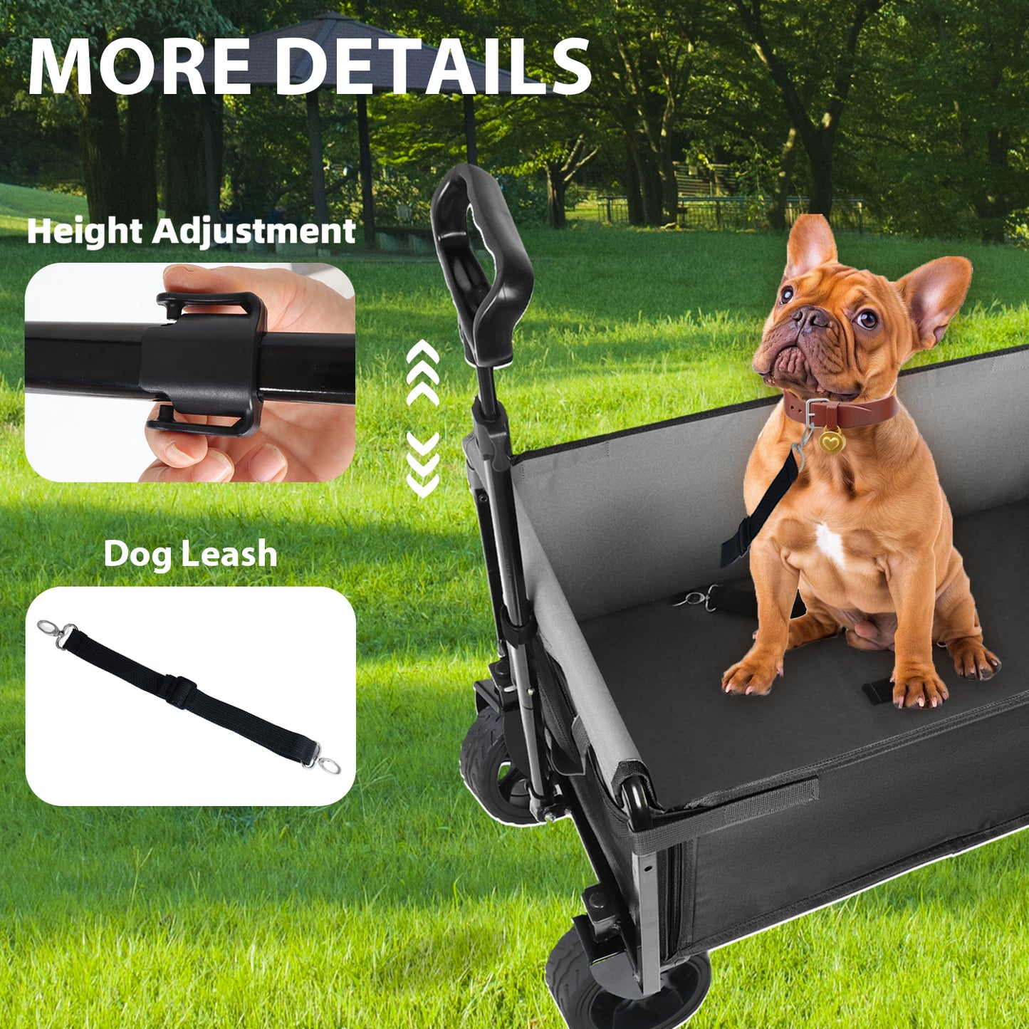 Upgraded 5x2  Wide Wheels  All- In- One Convertible Folding Trolley With Full- Side Opening & Dog Leash  Versatile Seating & Storage  220Lbs Capacity For Camping  Beach  Shopping  Black