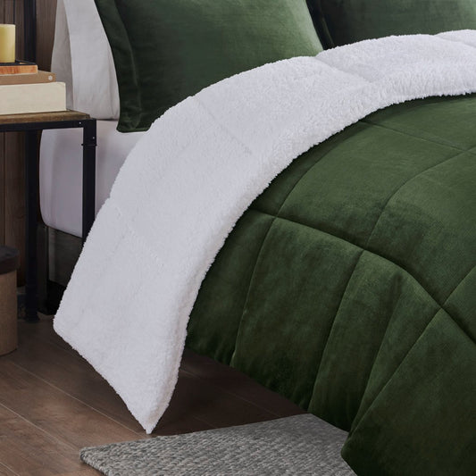 Full Queen Plush To Sherpa Down  Comforter Set