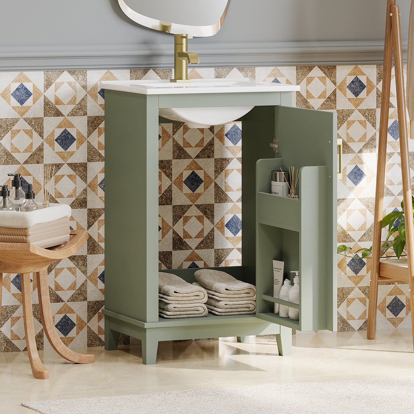 Viedo  20 Inch Modern Small Bathroom Vanity Cabinet With Ceramic Basin- 20x14.5x33.3 Inches,Ample Storage,1 Soft Close Door