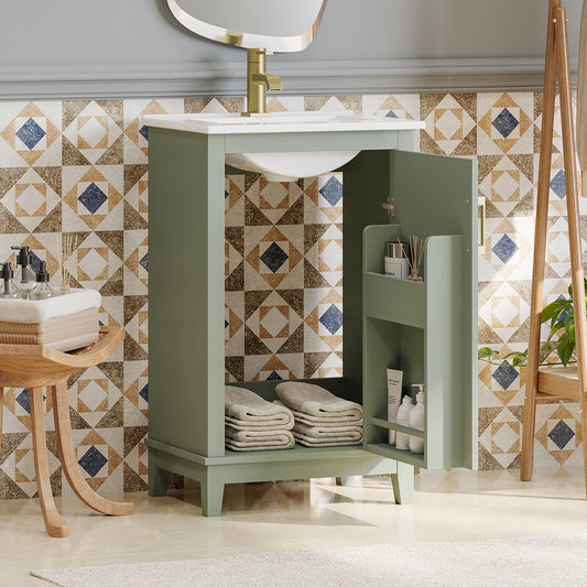 Viedo  20 Inch Modern Small Bathroom Vanity Cabinet With Ceramic Basin- 20x14.5x33.3 Inches,Ample Storage,1 Soft Close Door