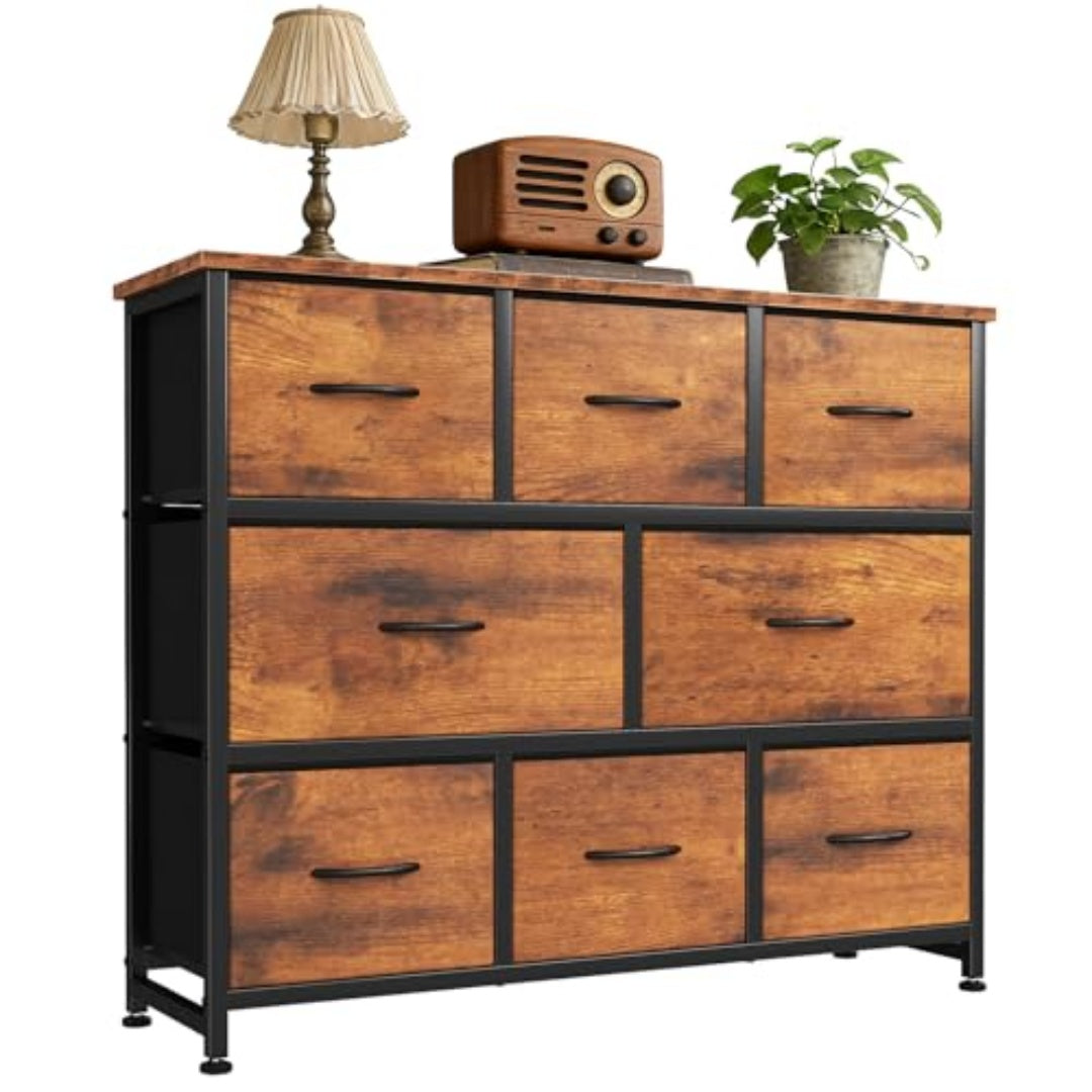 With 8 Fabric Drawers, A Spacious Storage Rack Suitable For A Cloakroom, And A Wooden Tabletop And Frame