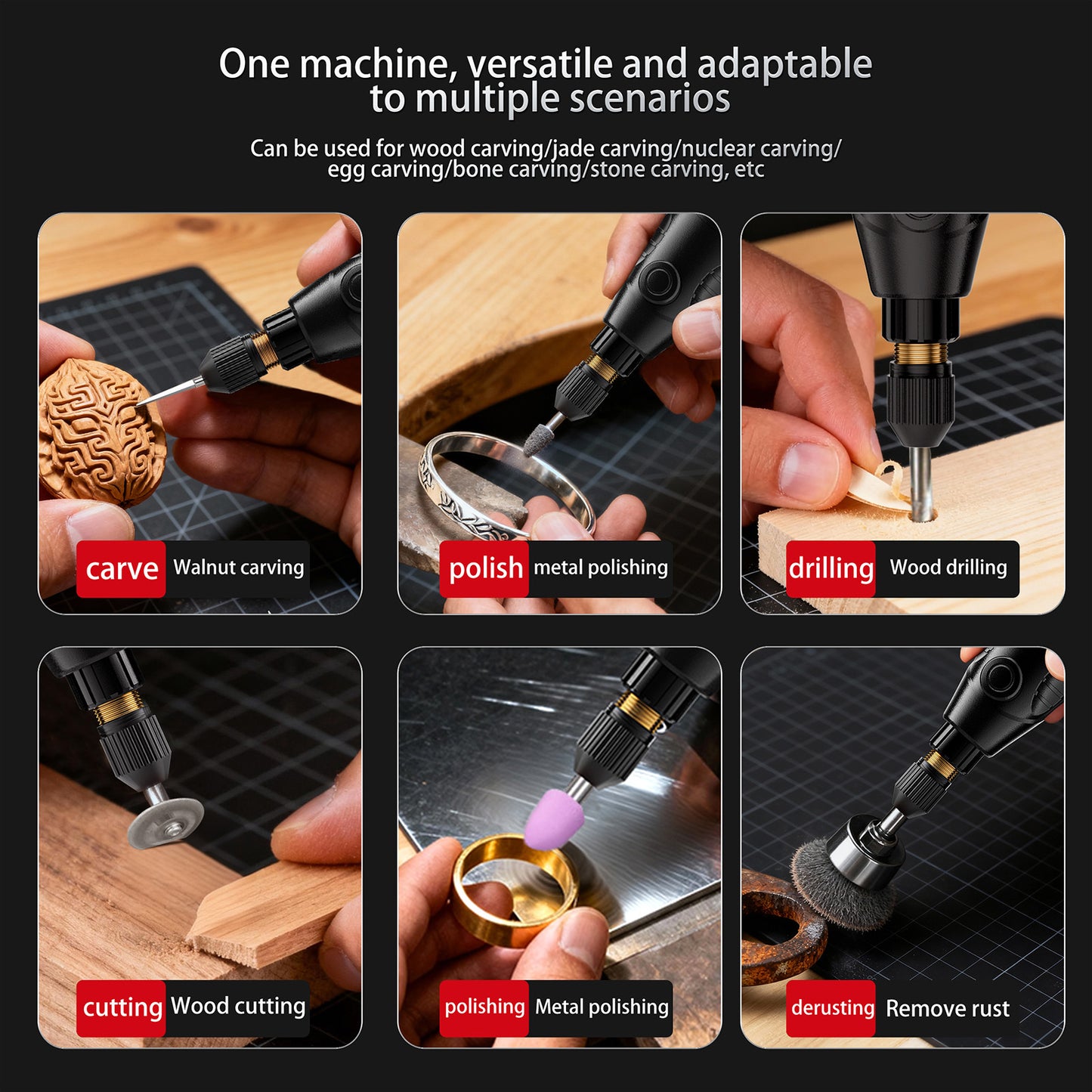 Polishing Tool Set Cordless Rotary Tool Lithium Battery Speed Adjustable 18000 Rpm Mini Electric Engraving Tool Polishing Cutting Grinding Sanding For DIY Crafts 33 Piece Set (Black)