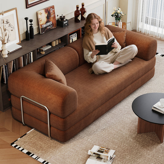 78.8 Compression Sofa,Convertible Floor Sofa Bed-with Pillow Back Support Armrest,Comfy Futon Couch Sleeper Bed,Loveseats Boneless Modular Sectional Sofa,Corduroy Fabric,for Living Room,Bedroom,Brown
