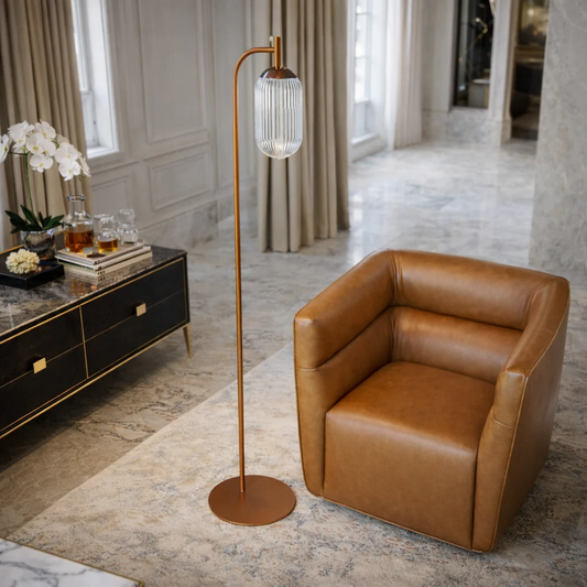 Classic Modern Floor Lamp, Upward Lighting Design For Living Room Ambience, Bedroom & Office Space Vela Floor Lamp Bronze And Clear 110-120V