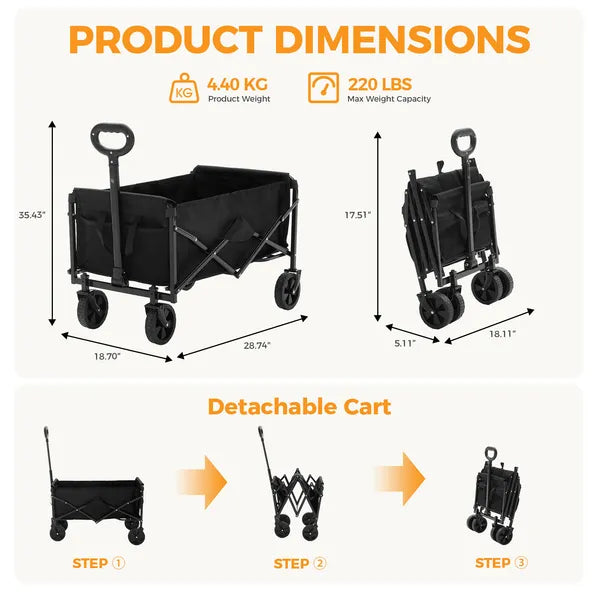 Foldable Trolley, With Wheels, Foldable, Large Capacity, 330 Pounds, Multi-functional Trolley, Heavy-duty Design, With Elastic Handles