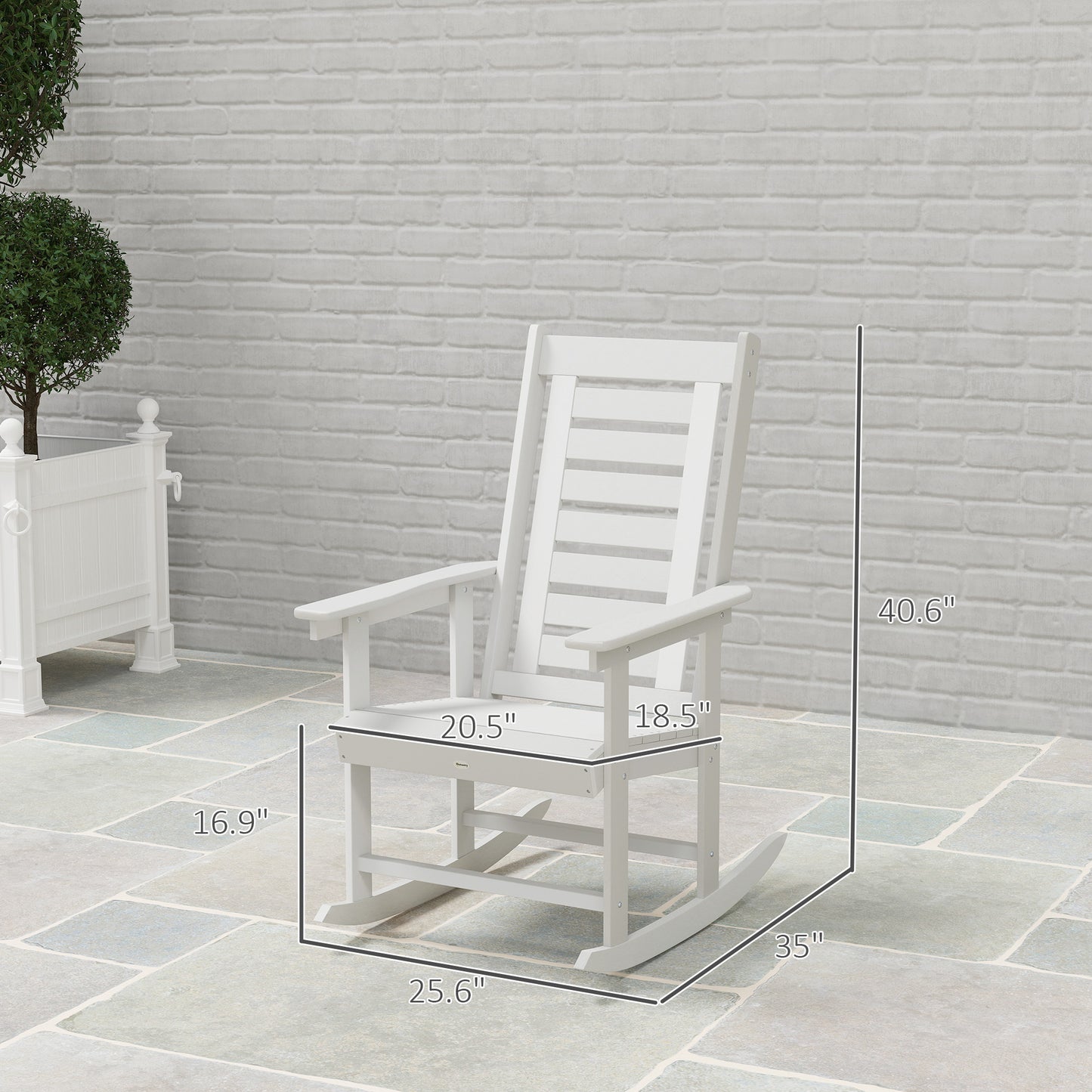 2 Pieces Outdoor Rocking Chairs, HDPE Patio Rockers With 28" High Back, Wide Armrests For Porch Backyard, White