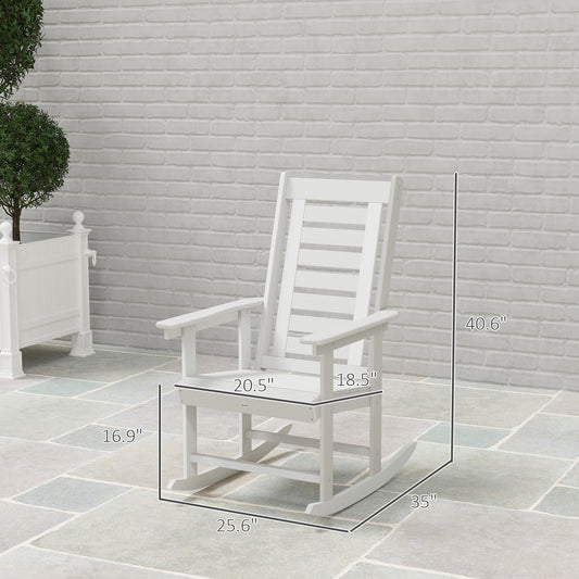 2 Pieces Outdoor Rocking Chairs, HDPE Patio Rockers With 28" High Back, Wide Armrests For Porch Backyard, White