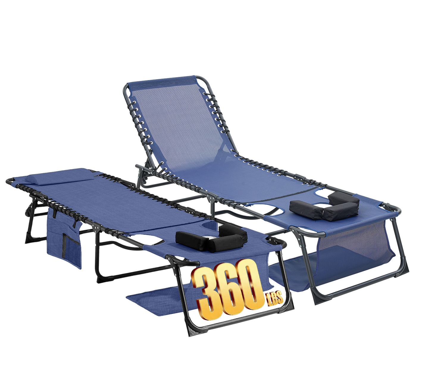 Face Down Chaise Lounge Chair 5-Position Adjustable Sunbathing, Foldable Tanning Chair With Face& Arm Holes, Outdoor Recliner Chair For Pool, Beach, Patio, Lawn  Dark Blue, 2 Pcs