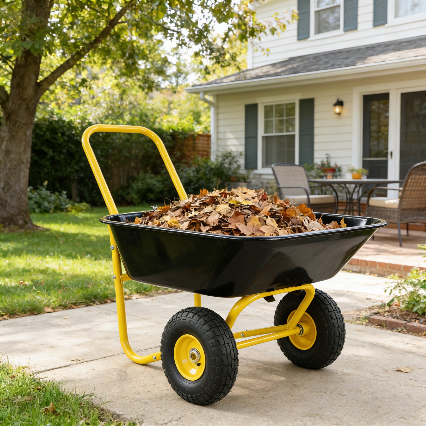 Two-wheeled Barrow, Garden Cart, 10-inch Pneumatic Wheels Yellow   Black