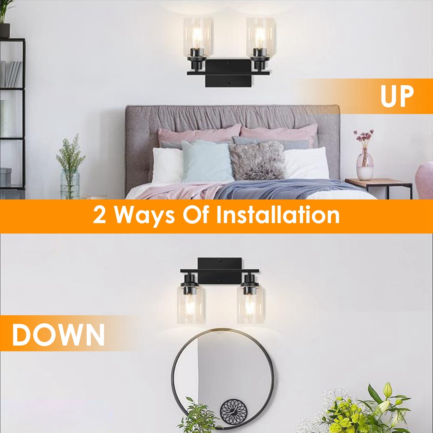 1Pc 3-Light Wall Sconce Lighting With Clear Glass Shade Bathroom Vanity Lamp Fixture Modern Mounted Light For Porch Mirror Living Room Bedroom Hallway