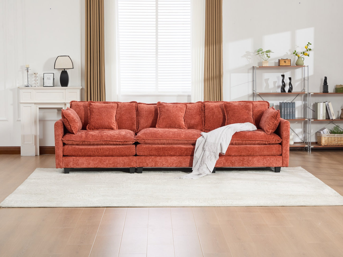 Cloud Sofa 3 Seats  Ottoman Is Not Included , Modern Sectional Couch, For Living Room Bedroom And Apartment, Comfy Double Layer Upholstered Seat Cushion, Breathable Chenille Fabric,Orange,SS5013OG