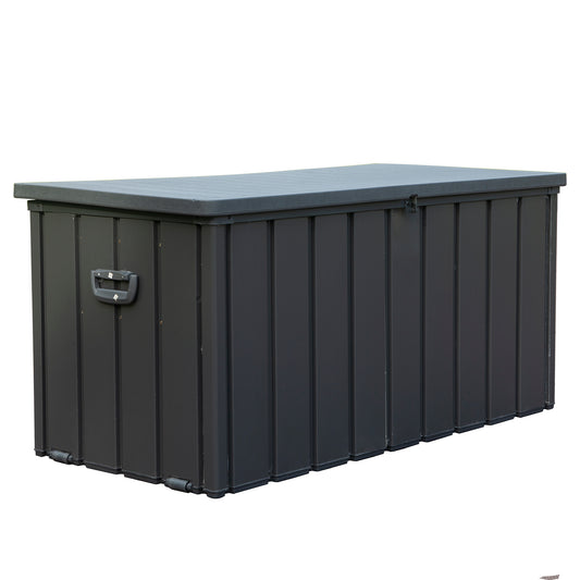 Gallon Outdoor Storage Deck Box Waterproof, Large Patio Storage Bin For Outside Cushions, Throw Pillows, Garden Tools, Lockable   Dark Gray