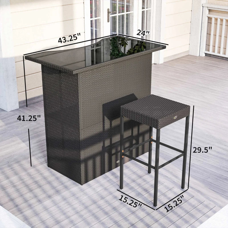 5 Piece Rattan Wicker Bar Set, High Top Outdoor Table And Chairs, Bar Height Patio Set, 2 Shelves & 4 Bar Stools, Brown