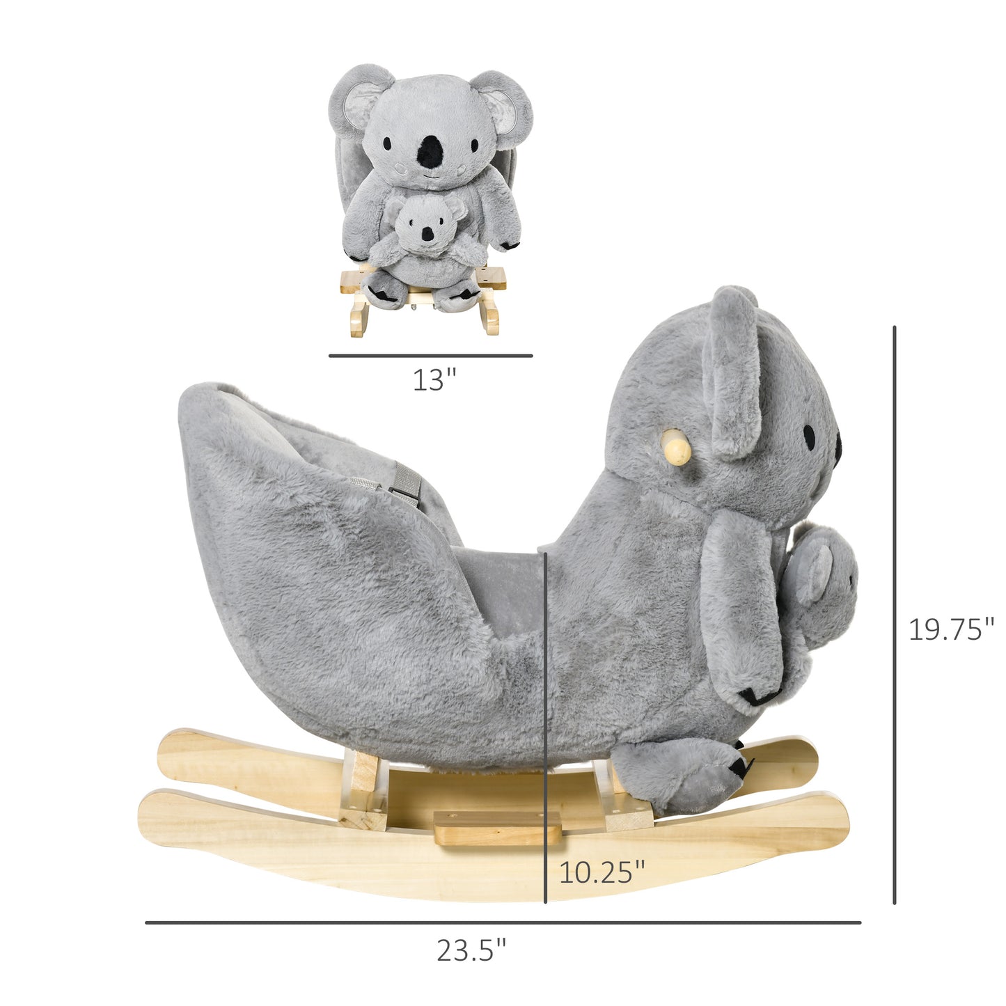 Kids Ride-On Rocking Horse, Koala-shaped Rocker With Realistic Sounds For Children 18-36 Months, Gray