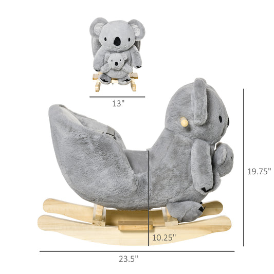 Kids Ride-On Rocking Horse, Koala-shaped Rocker With Realistic Sounds For Children 18-36 Months, Gray