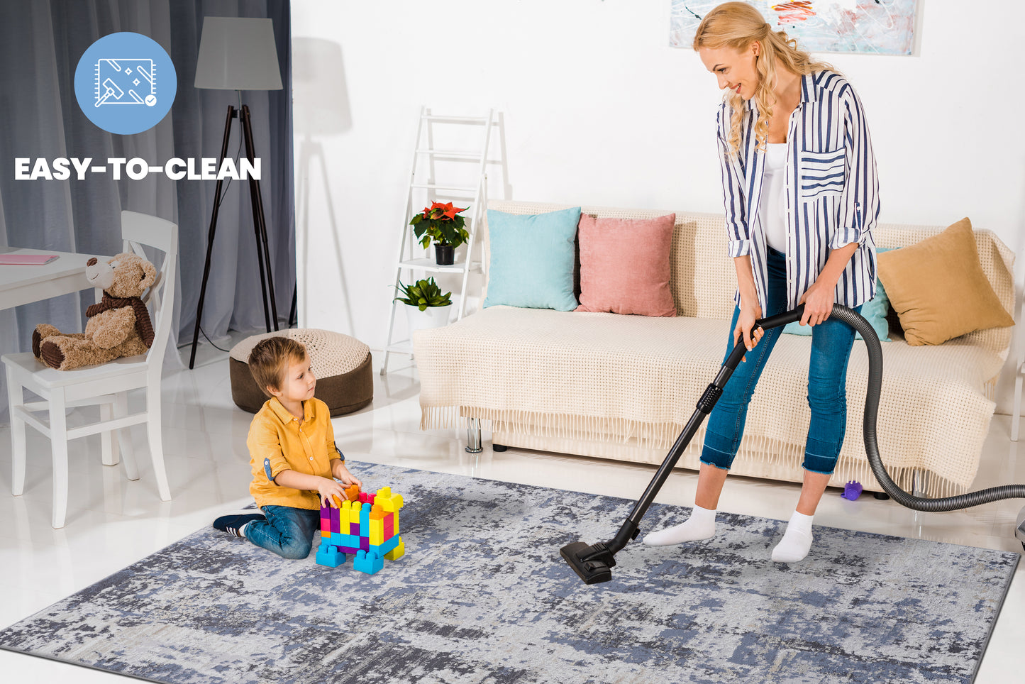 PAYAS  8X10 Grey  Denim  Abstract Area Rug