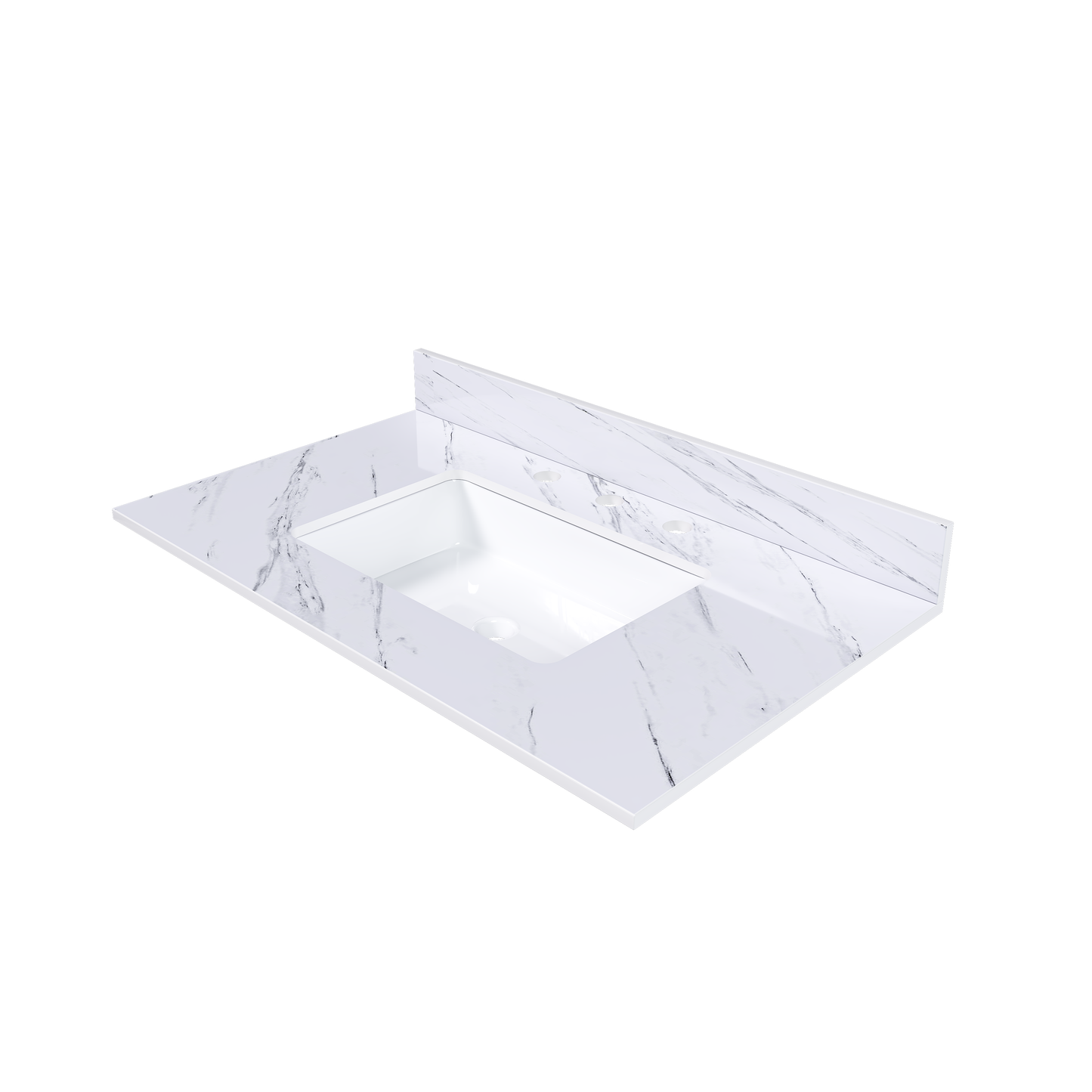 37 Inch Marble Vanity Top  White Vanity Top With 3 Pre-drilled Faucet Holes  Bathroom Vanity Top With Undermount Rectangular Middle Sink And 4 Height Backsplash   Bianco Carrara Venato