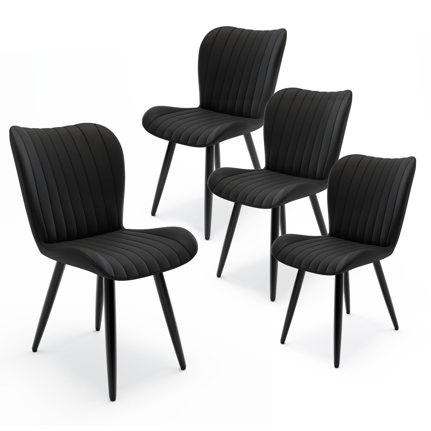 Set Of 4 Modern PU Leather Dining Chairs With Thick Cushions & Metal Legs, Armless Faux Leather Side Chairs For Kitchen, Dining Room