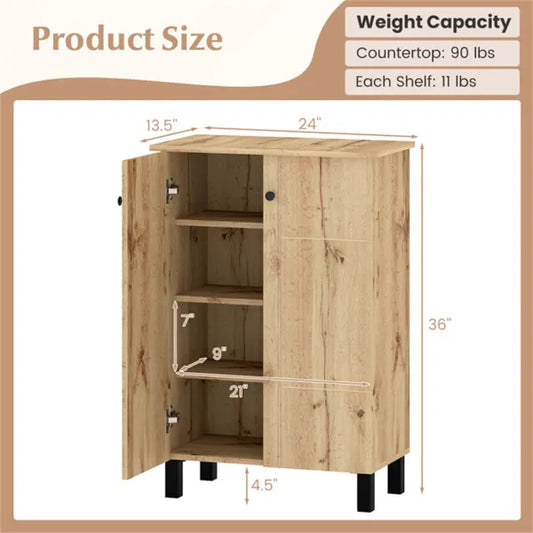 4-Tier Removable Shelf Shoe Organizer, Farmhouse Wooden Shoe Cabinet With Anti-Tip Hardware For Entryway