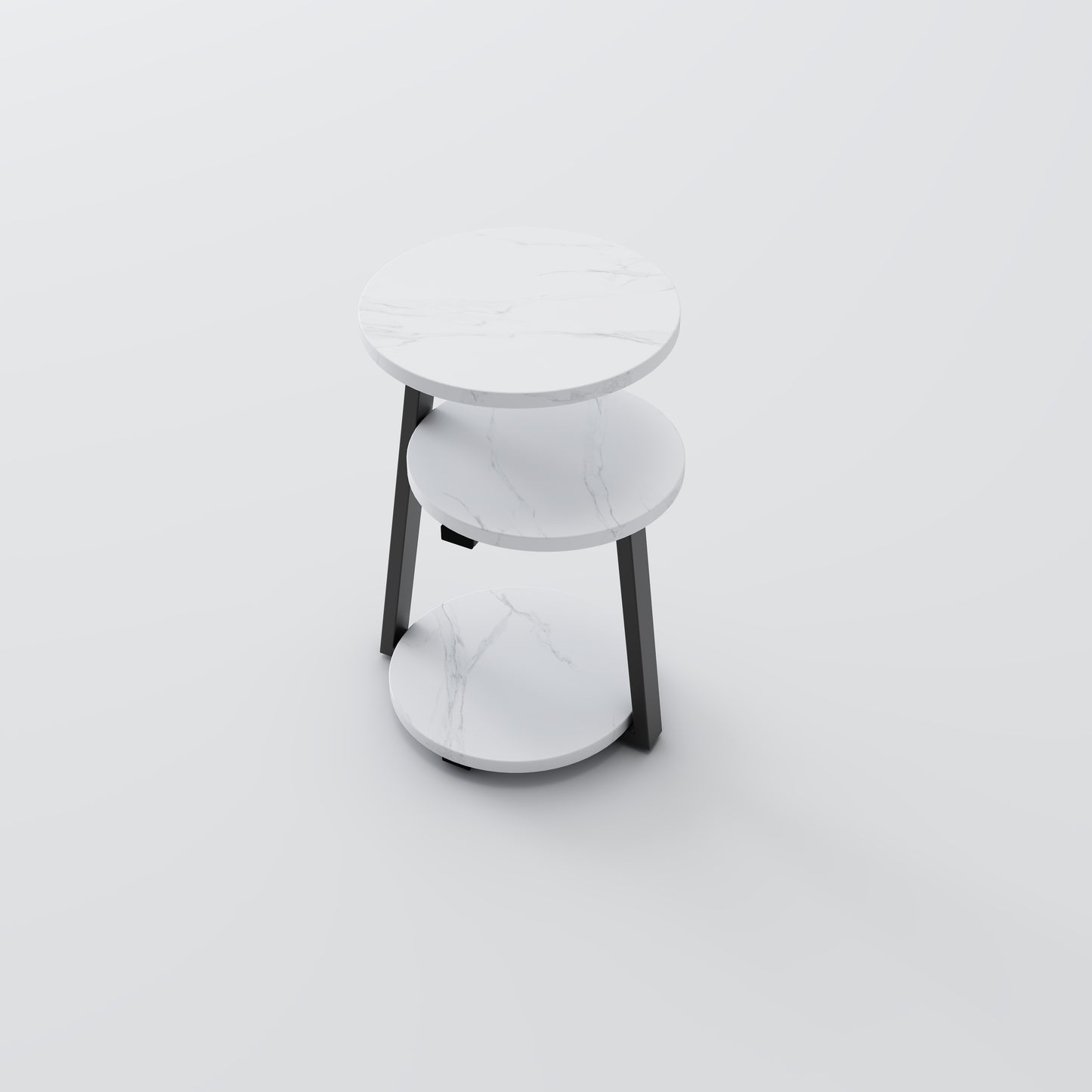 Small Round Side Table With 3-Tier Storage - White Black End Table, Sturdy Metal Frame Nightstand, Compact Couch Table For Bedroom Living Room