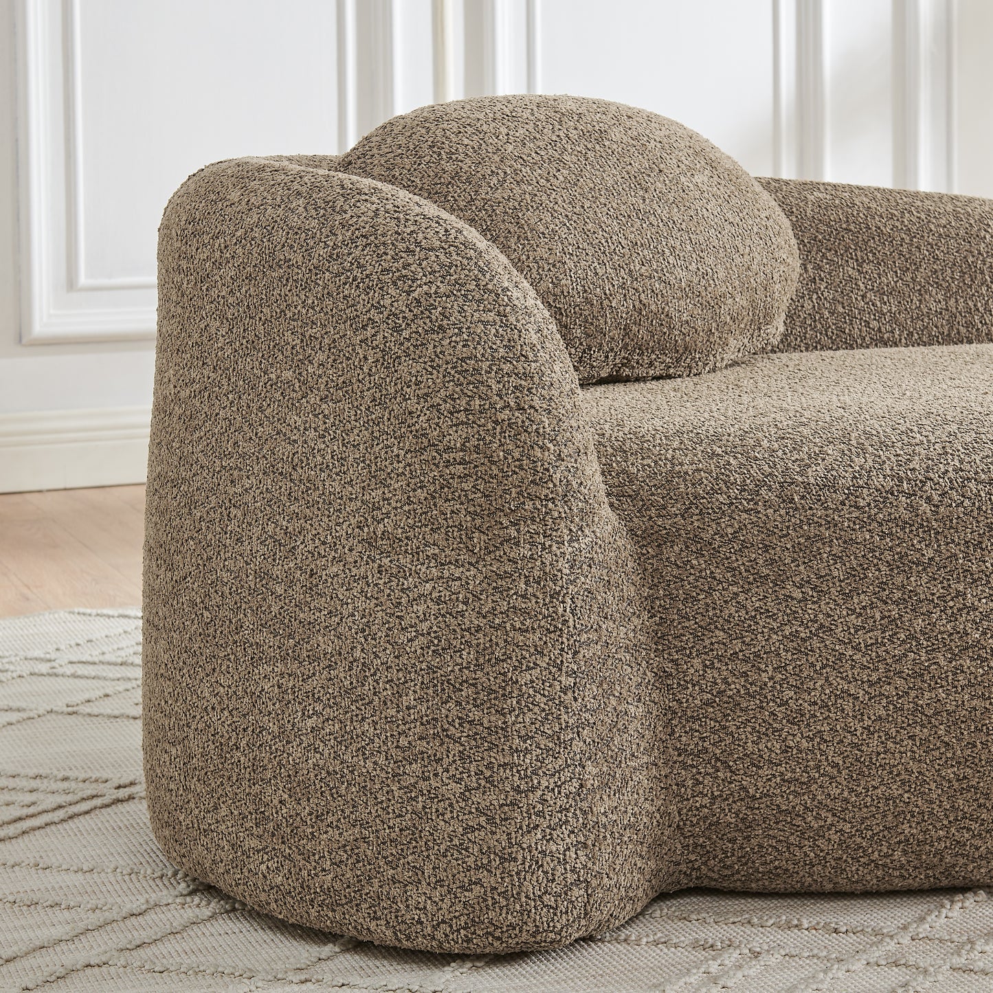 Modern Oval Single Lazy Sofa Chair With Integrated Backrest, Side Armrest And Pillow, Compact Space-Saving Lounge Chair For Living Room Bedroom-Brown