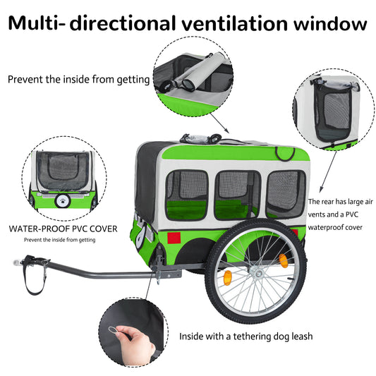 Large Folding Bike Trailer For Dogs - 20x2 1 8 Inches Wheels, Heavy-Duty Steel Frame, Spacious Design, All-Terrain Cycling, Jogging & Camping Adventure, Green