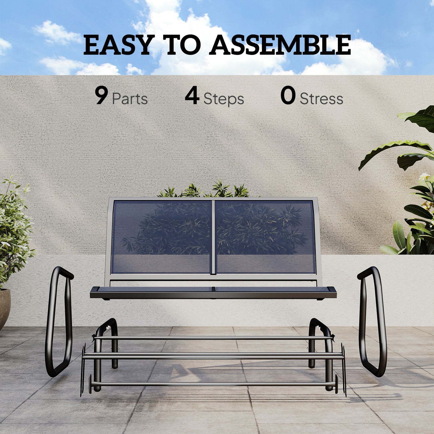2-Person Outdoor Glider Bench, Patio Double Swing Rocking Chair Loveseat With  Steel Frame, Dark Blue
