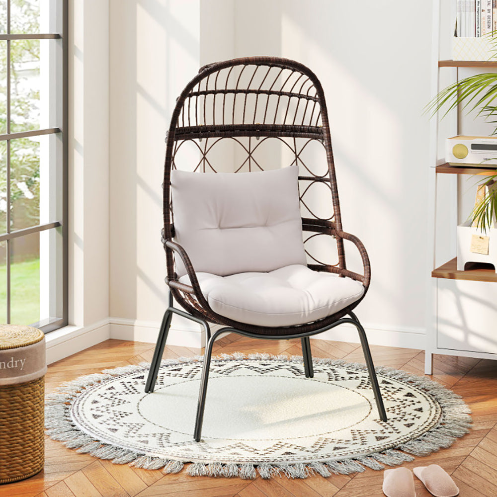 Patio Wicker Egg Chair Outdoor Rattan Lounge Basket With Seat And Back Cushions  Support Up To 400 Lbs,for Backyard, Poolside, Indoor Places And So On