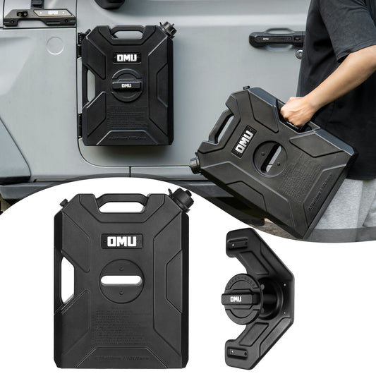 OMU 2.64 Gallon 10L Door Hinge Gasoline Container And Mount Set Compatible With 2007-2026 Jeep Wrangler JK JL JT, Gasoline Pack Mount Backing Plate With Snapin Spout Backup Petrol Water Storage Can