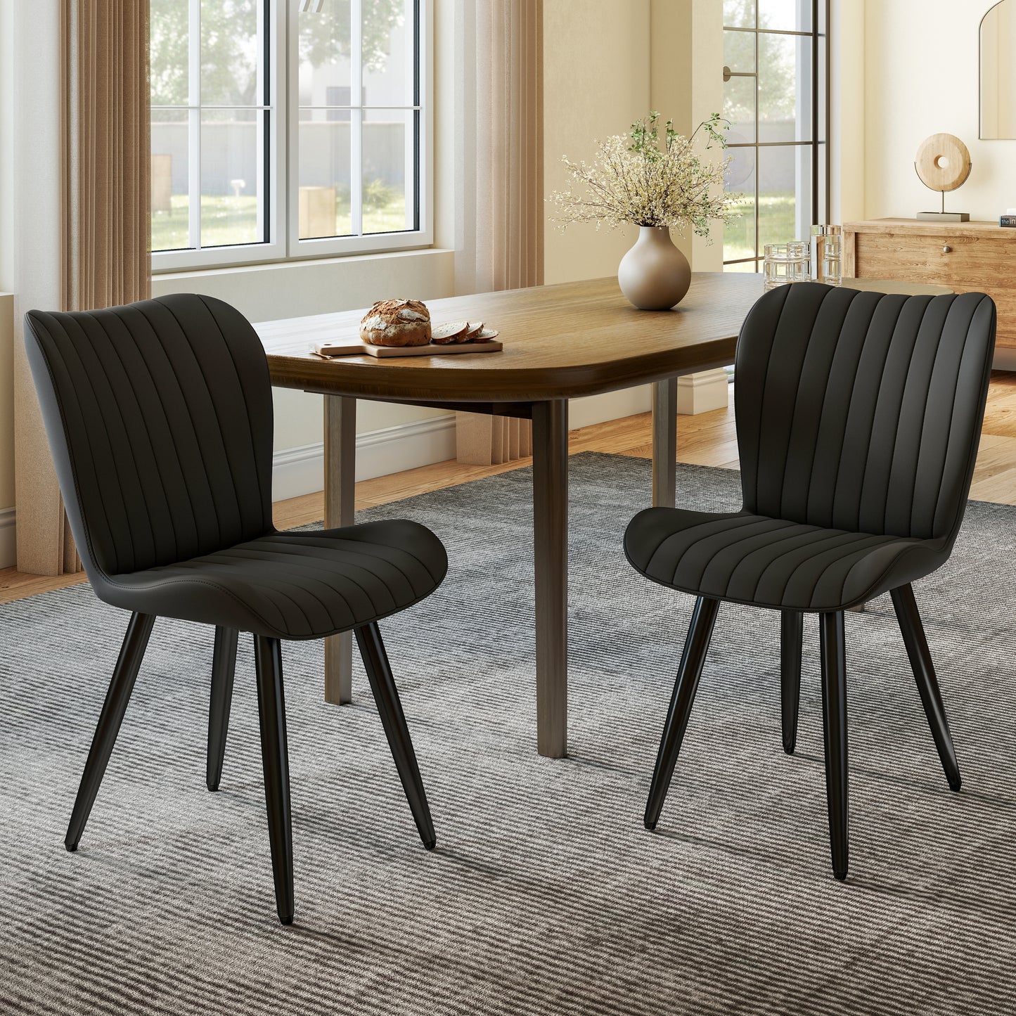 Set Of 4 Modern PU Leather Dining Chairs With Thick Cushions & Metal Legs, Armless Faux Leather Side Chairs For Kitchen, Dining Room