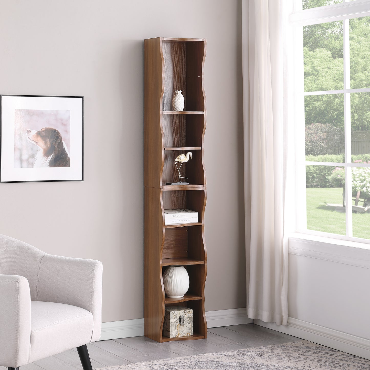 8-layer Adjustable Shelf Ultra-thin Bookshelf With A Wavy Border Design, Which Is More Aesthetically Pleasing, Is Suitable For High And Narrow, Display And Multi-functional Bookshelves In Home Offices