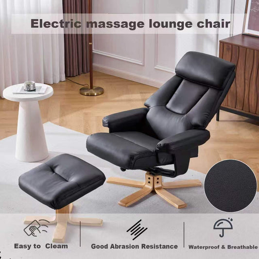 Black PU Leather Heated Massage 360 Swivel Accent Chair, Chair With Ottoman, Ergonomic Comfort For Living Room, Bedroom Reading Nook Small Single Sofa For Bedroom, Office, Apartment
