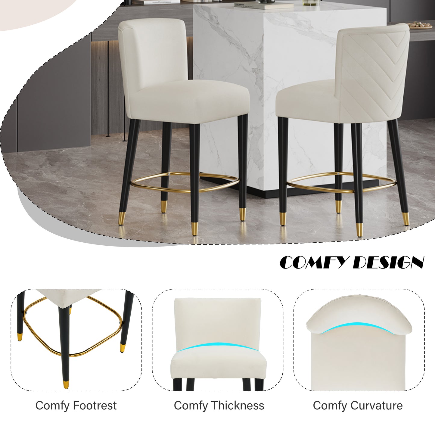 27inch-counterstool,  Modern Design With A Smooth, Light - Colored Fabric And Circular Footrest With A Gold - Colored Finish,creates A Sophisticated And Luxurious Look--Begie