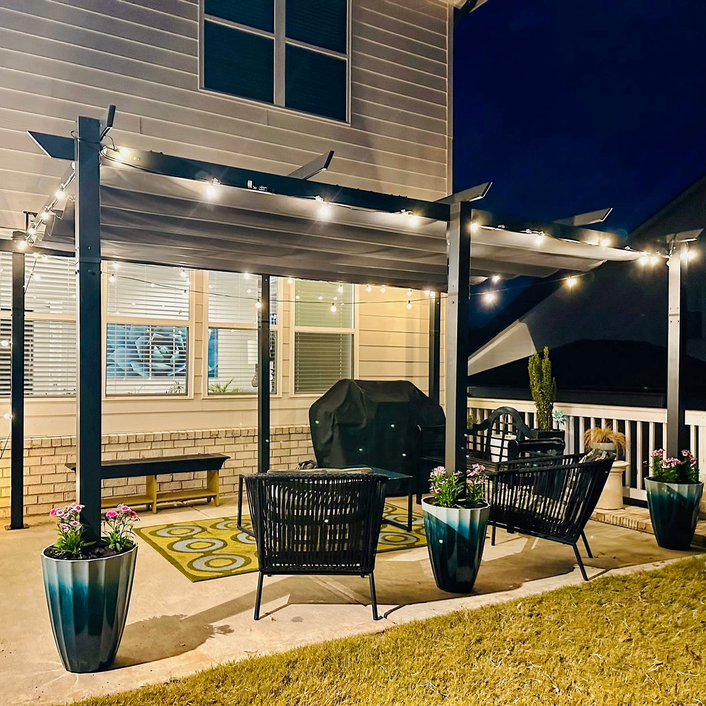 11 X 16 FT Outdoor Living Outdoor Retractable Pergola With Weather-Resistant Canopy Aluminum Garden Pergola Patio Grill Gazebo For Courtyard -Dark Gray