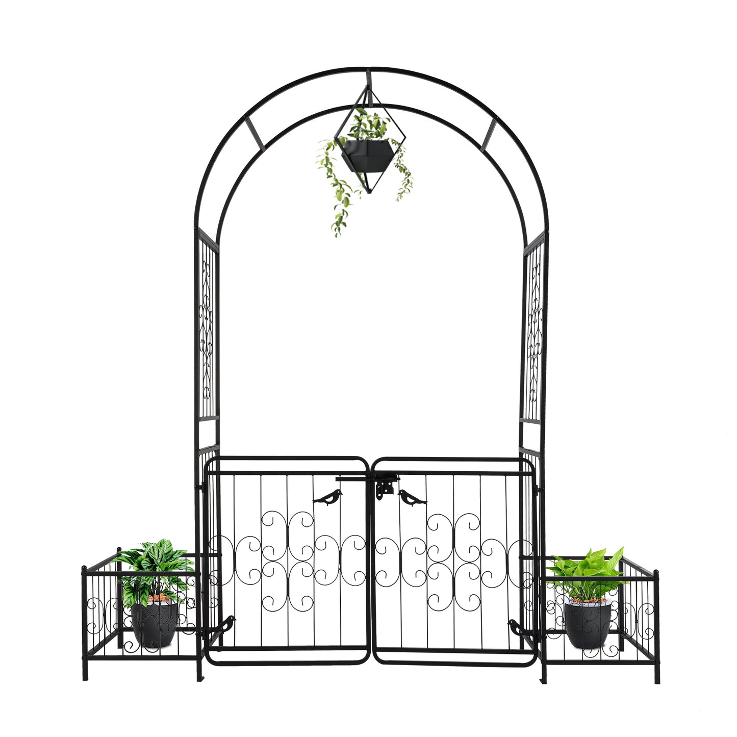 Garden Arbor Arch With Gate And Planter Box, Wedding Arch Archway For Ceremony Party, Trellis For Plant Climbing, Christmas Decorations Pergola For Backyard, Lawn, Patio, Yard