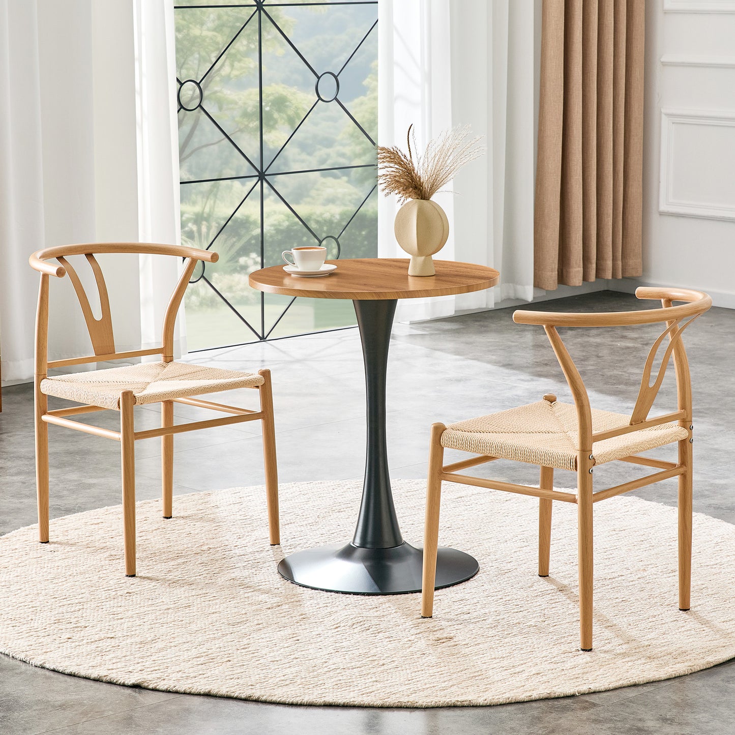 Wesborn Chair-Y-shaped Medieval Style Armchair For Dining Table, Woven Seat  Natural Wood Color Ironwork   Natural Rope Pattern, Set Of 2
