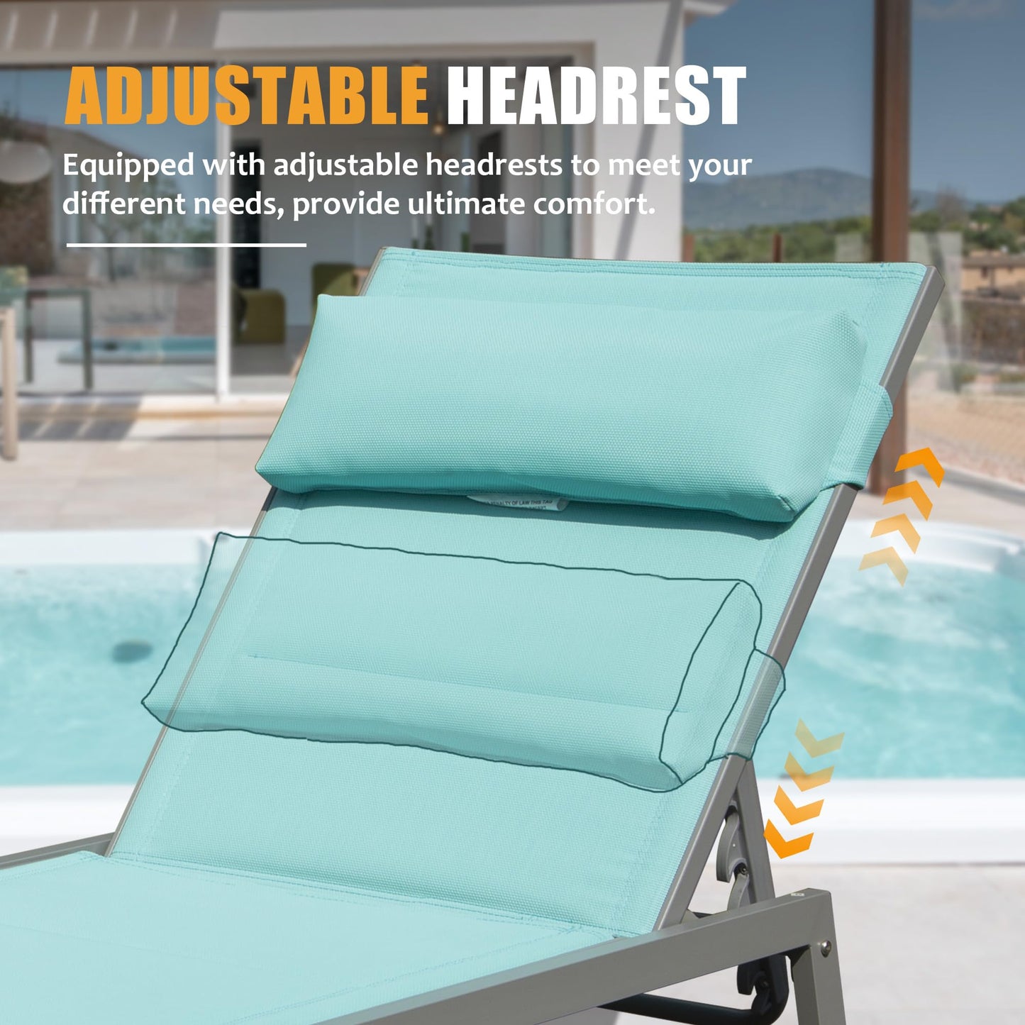 Outdoor Patio Chaise Lounge Set Of 3, Aluminum Pool Lounge Chairs With And Wheels, Textilene Padded Adjustable Recliner All Weather For Poolside, Beach, Yard, Balcony  Lake Blue