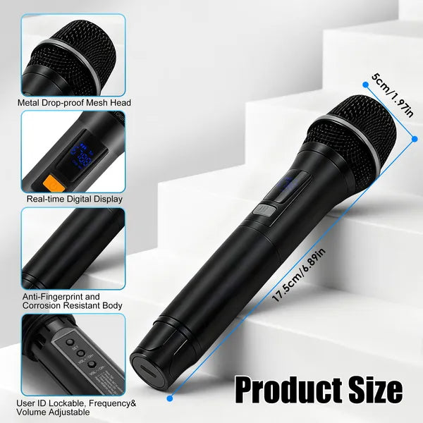 UHF Wireless Microphones Rechargeable Wireless Microphones Metal Handheld Dynamic Mics With 262FT Range For Karaoke Party DJ Wedding Speech Outdoor Events