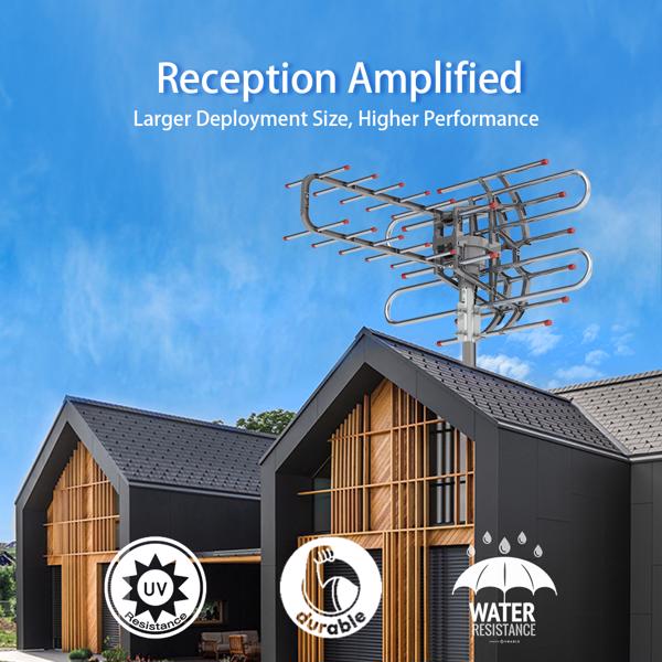 TA-851B 360 Degree Steering TV Antenna 45-860MHz 22-38dB HD Pixel 4K Radiation Range 150 Miles Cable 12 Support 1 TV Outdoor