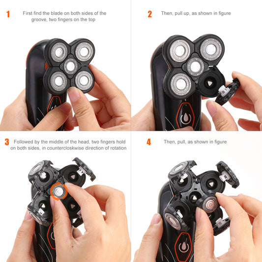 4D Electric Shavers Razor IPX7 Waterproof Wet & Dry 5 Floating Head Rotary Shavers Rechargeable Beard Trimmer Shaving Razor For Men