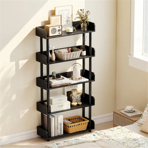 5-Tier Anti-Tipping Open Bookcase With Elevated Legs, Black Display Rack For Home Office